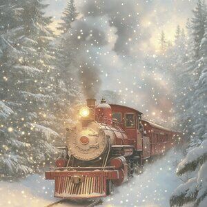 Holiday Christmas Print Matted 11 x 14 Trains through Snowy Landscape